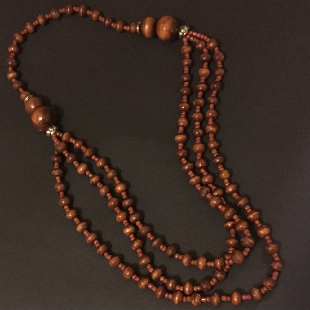 Brown wood necklace.